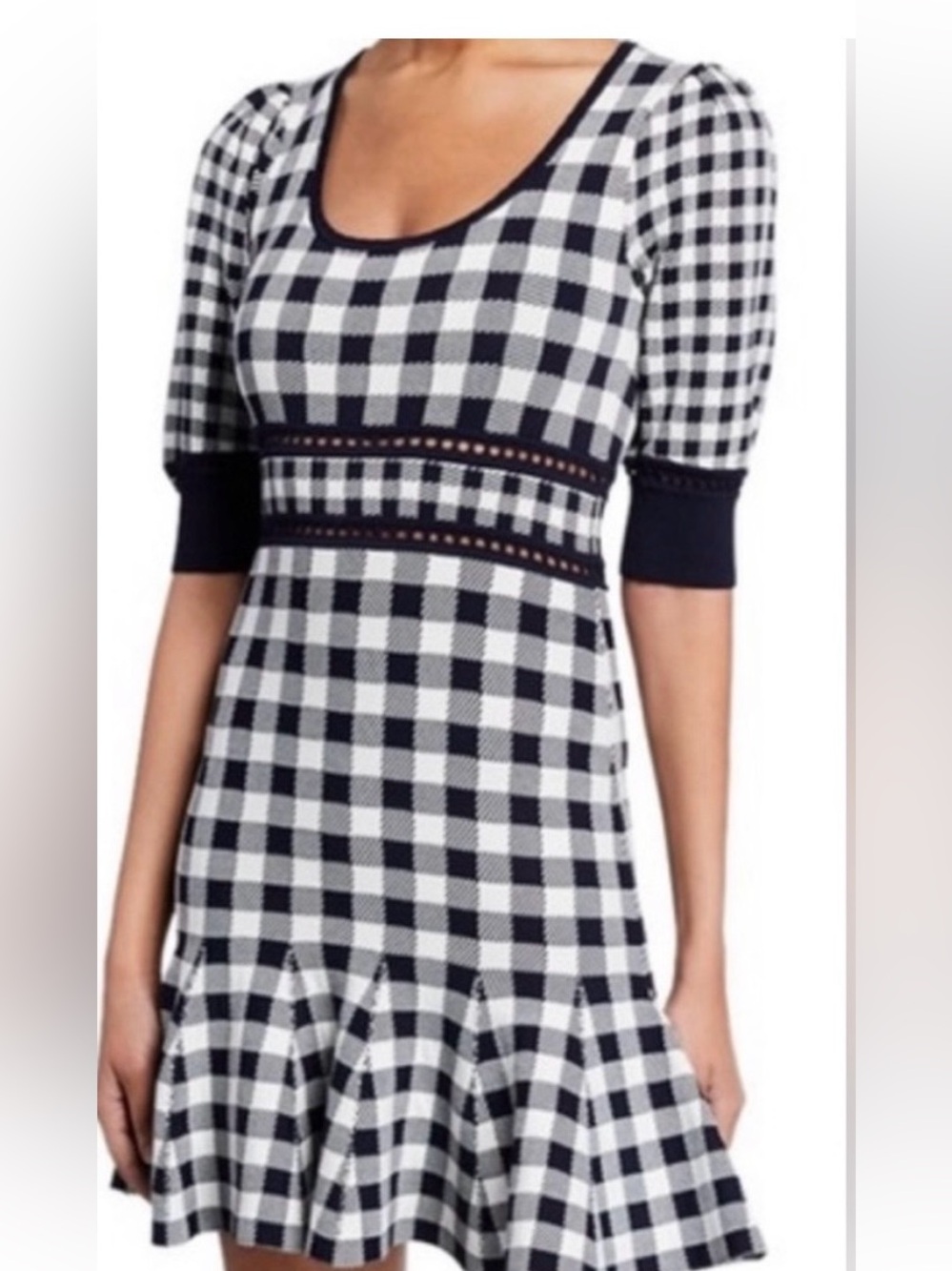 Jonathan Simkhai Navy and Cream Plaid Midi Dress